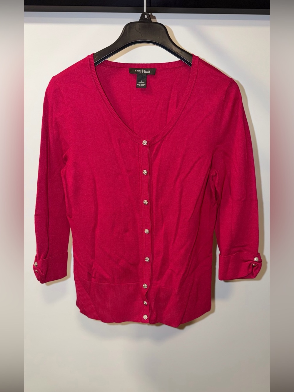 White House Black Market Women's Fuchsia Button-Front Cardigan